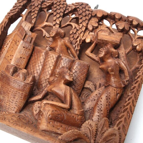 Vintage Balinese Wooden Hand Carved 3D Art Wall Hang Lightweight Wood Brown - Picture 15 of 15